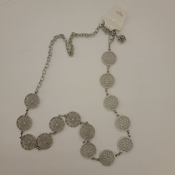 Accessories - Silver Tone Filigree Medallion Chain Belt – Long Statement Belt – 39 Inches
